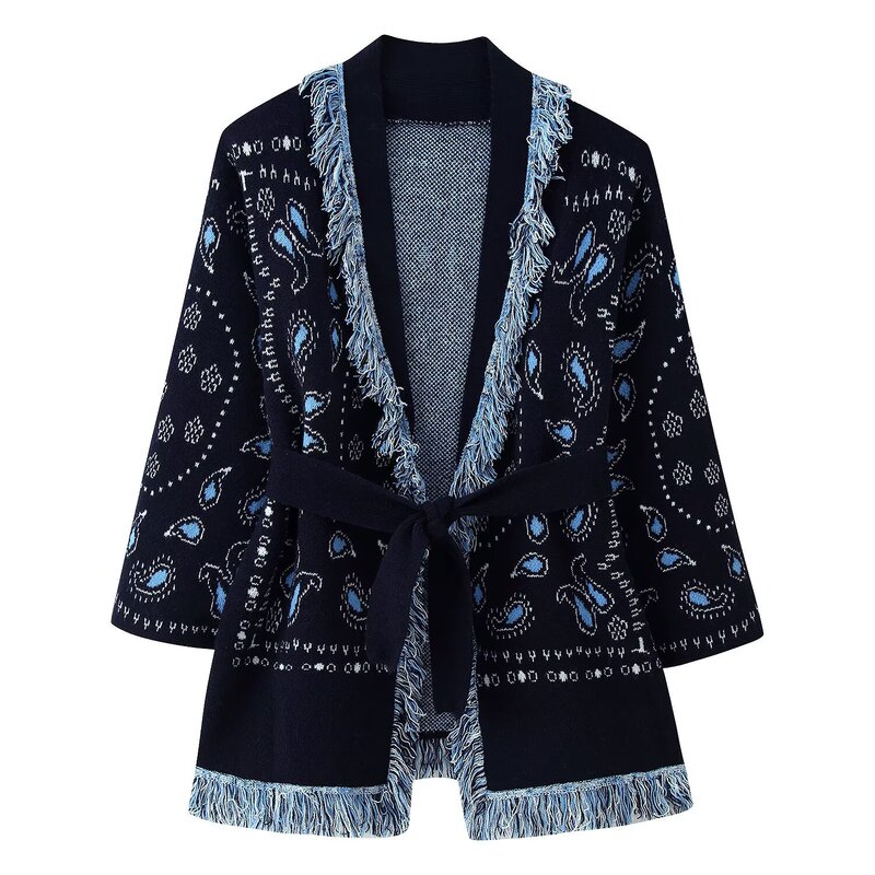 European and American Export Wholesale 2025 Autumn and Winter New Women's Tassel Shawl Knitted Cardigan Jacket Jacket for Women European and American Export Wholesale 2025 Autumn and Winter New Women's Tassel Shawl Knitted Cardigan Jacket Jacket for Women