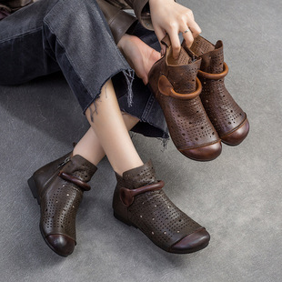 Shanghai Jie shu 2024 spring new breathable hollow hole shoes casual retro style high-top sandals flat women's shoes