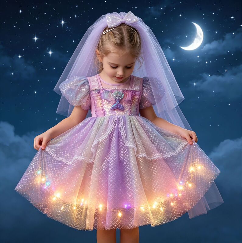 Cross-Border Children's Dress, Girl's Princess Dress, One-Year-Old Dress, Cos Performance Costume, Mermaid Tulle Summer Dress