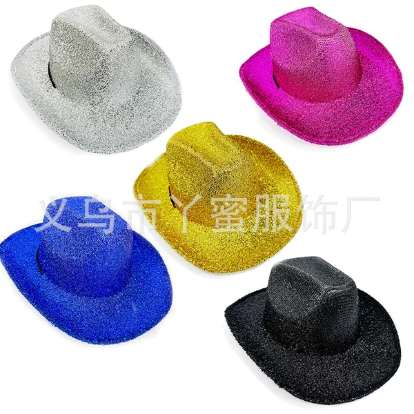 In-Stock Amazon Halloween Party Feather Sequin Cowboy Hat Carnival Disco Western Cowboy Hat