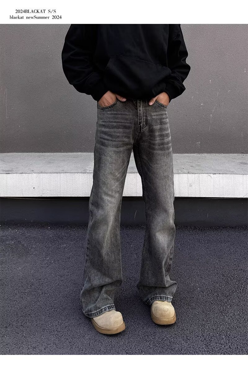 Men's Clothing Retro Distressed Washed Jeans High Street Style Loose Straight Leg Casual Floor Length Spring Autumn Pants_mkmklike.com