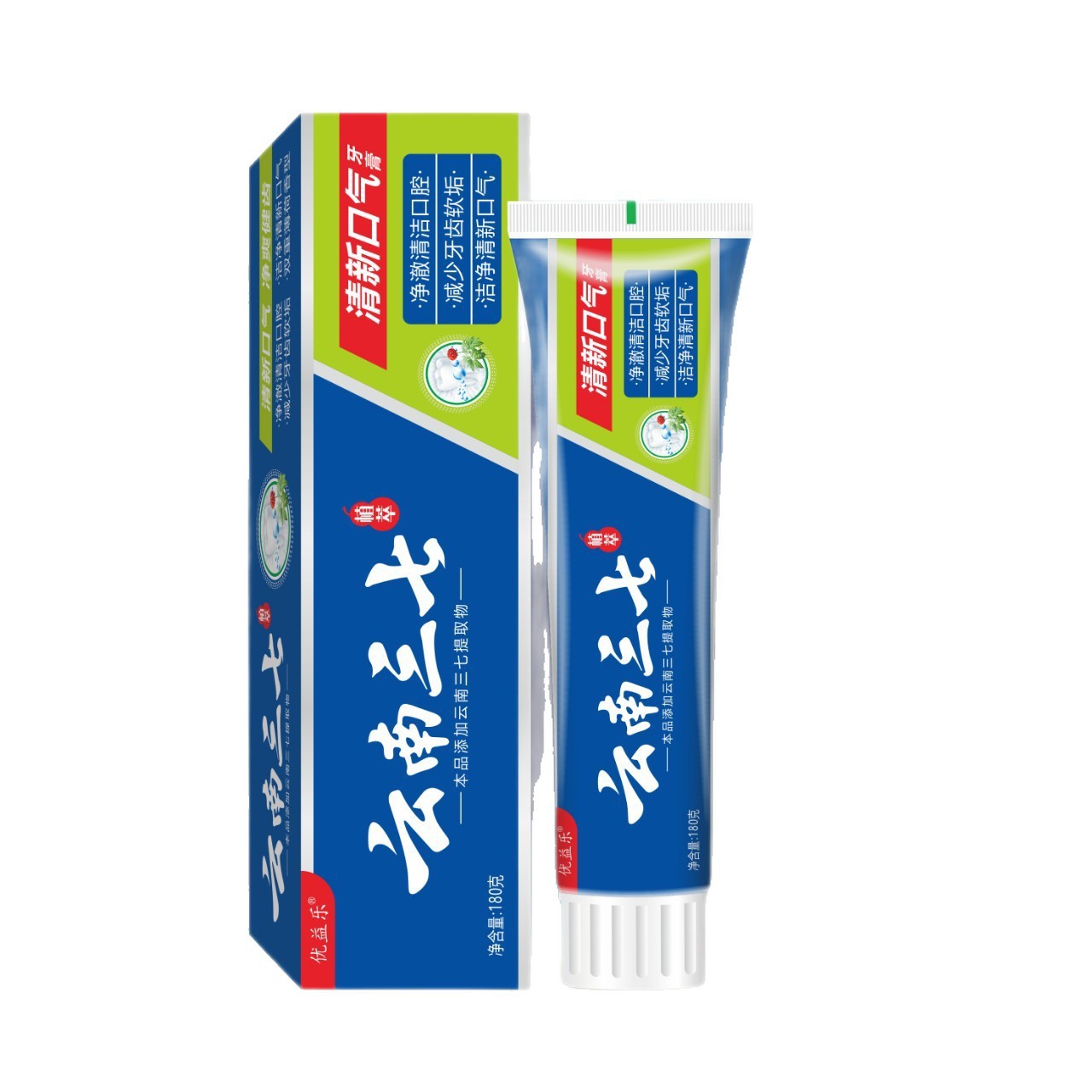 Pasta de dientes de venta caliente, primera venta al por mayor, pasta de dientes de Yunnan, anti-mal aliento, 180g, Amazon transfronterizo.