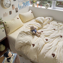 2024新款水洗棉四件套學生宿舍三件套單雙人床單床笠床上用品批發