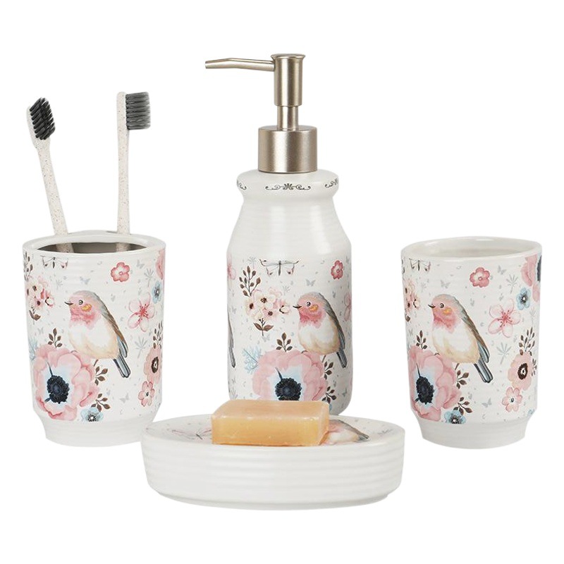 Traje de baño de cerámica impreso de estilo europeo creativo artículos de tocador para el hogar caja de regalo traje de lavado en caja de color conjunto de cuatro piezas