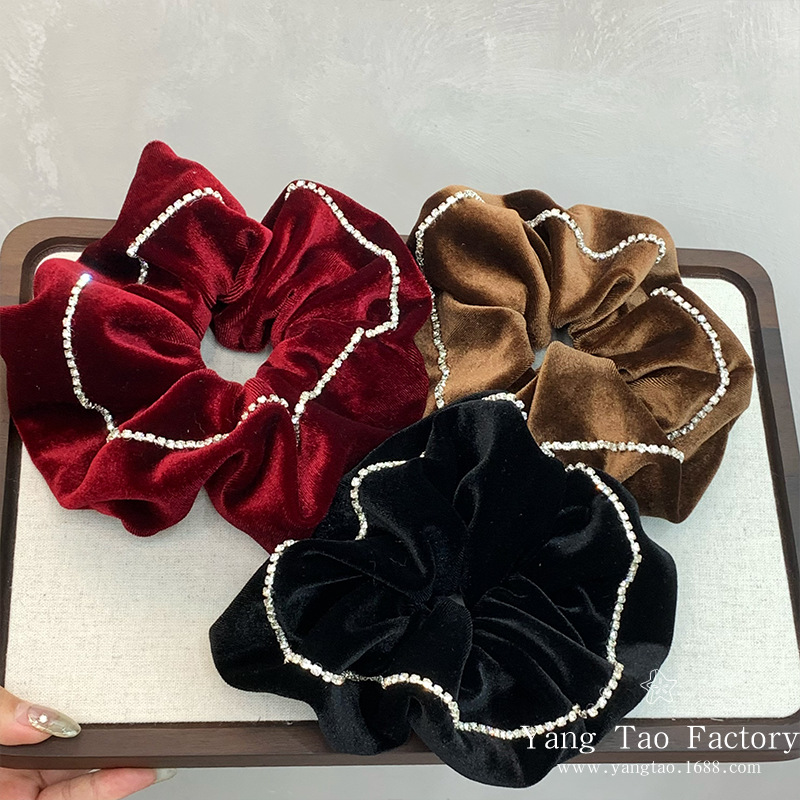 Sentido de alta calidad con taladro de terciopelo importado anillo de pelo de intestino grueso anillo de pelo de cabello cuerda de cabeza de mujer tocado negro adornamiento de pelo