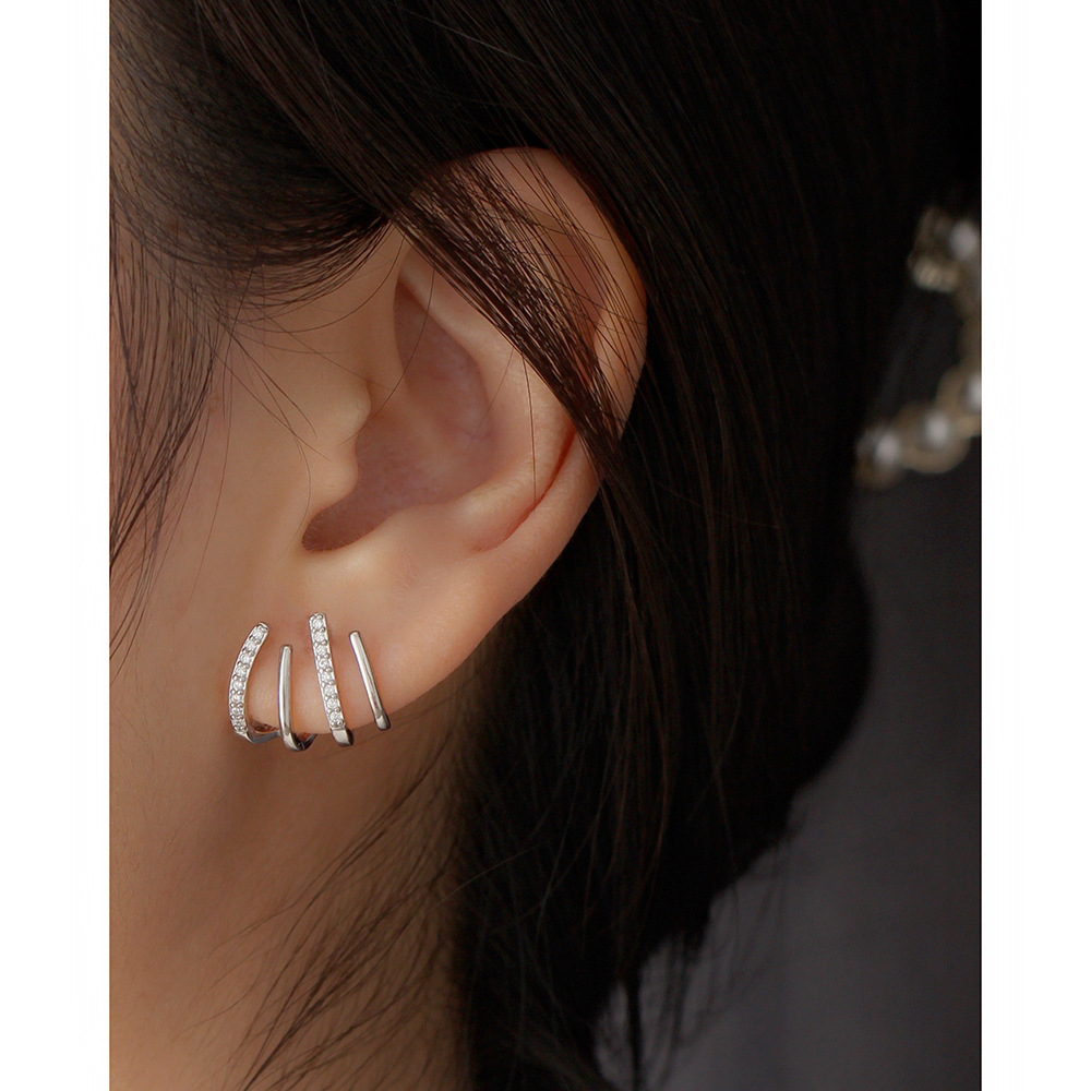 Electroplating Gold Plating Process 925 Sterling Silver Ear Needle Material 925 Sterling Silver Rhinestones Geometric Ear Studs