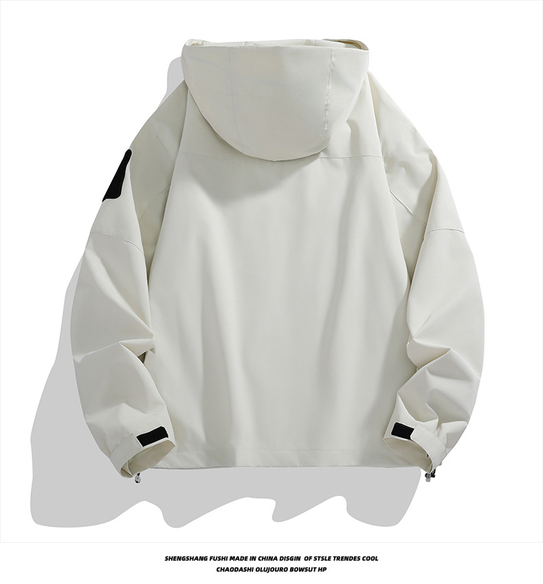 Men's autumn men's hooded windproof waterproof loose casual trendy workwear jacket, top_voghion.com