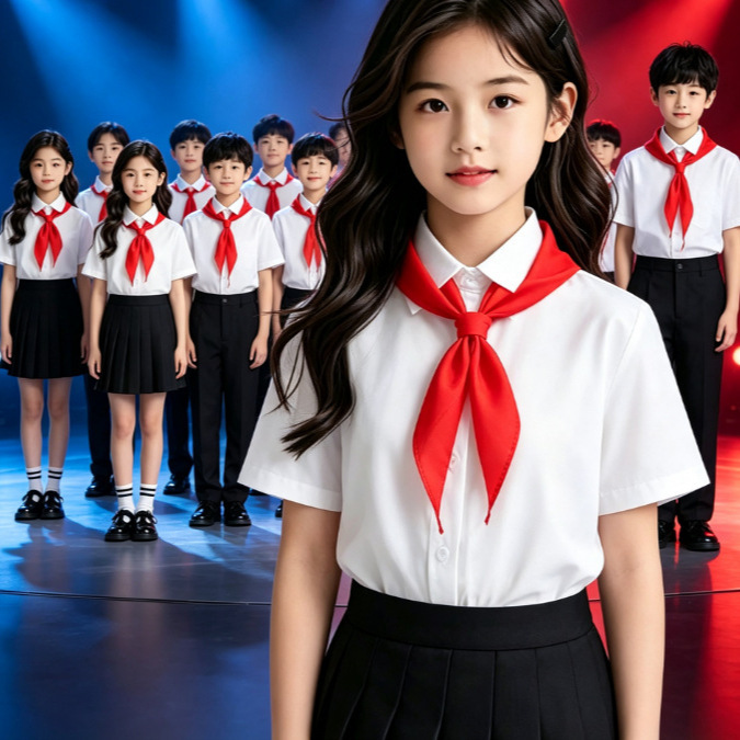 Proud Boy Performance Costume for Children and Elementary School Students, Gesture Dance Costume, Red Scarf, Love for Motherland, Chorus and Recitation Outfit