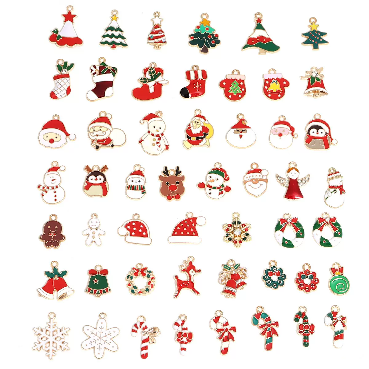 圣诞节合金滴油DIY配件圣诞耳钉套装雪花铃铛圣诞树老人跨境吊坠