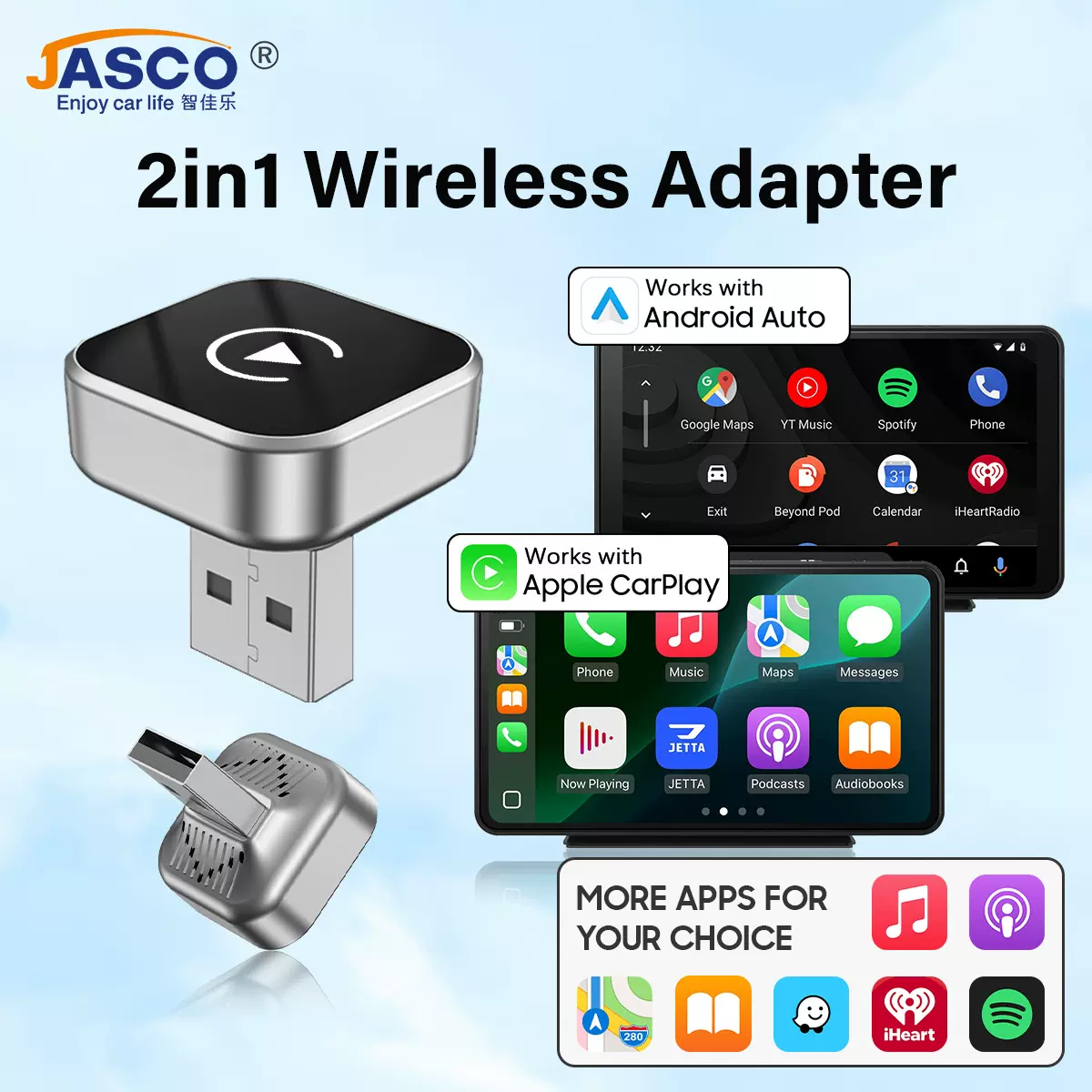 跨境车载盒子原车有线转无线carplay安卓Auto二合一汽车互联模块