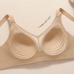 新款大胸显小内衣女士果冻胶全罩固定大杯防走光网纱文胸舒适聚拢
