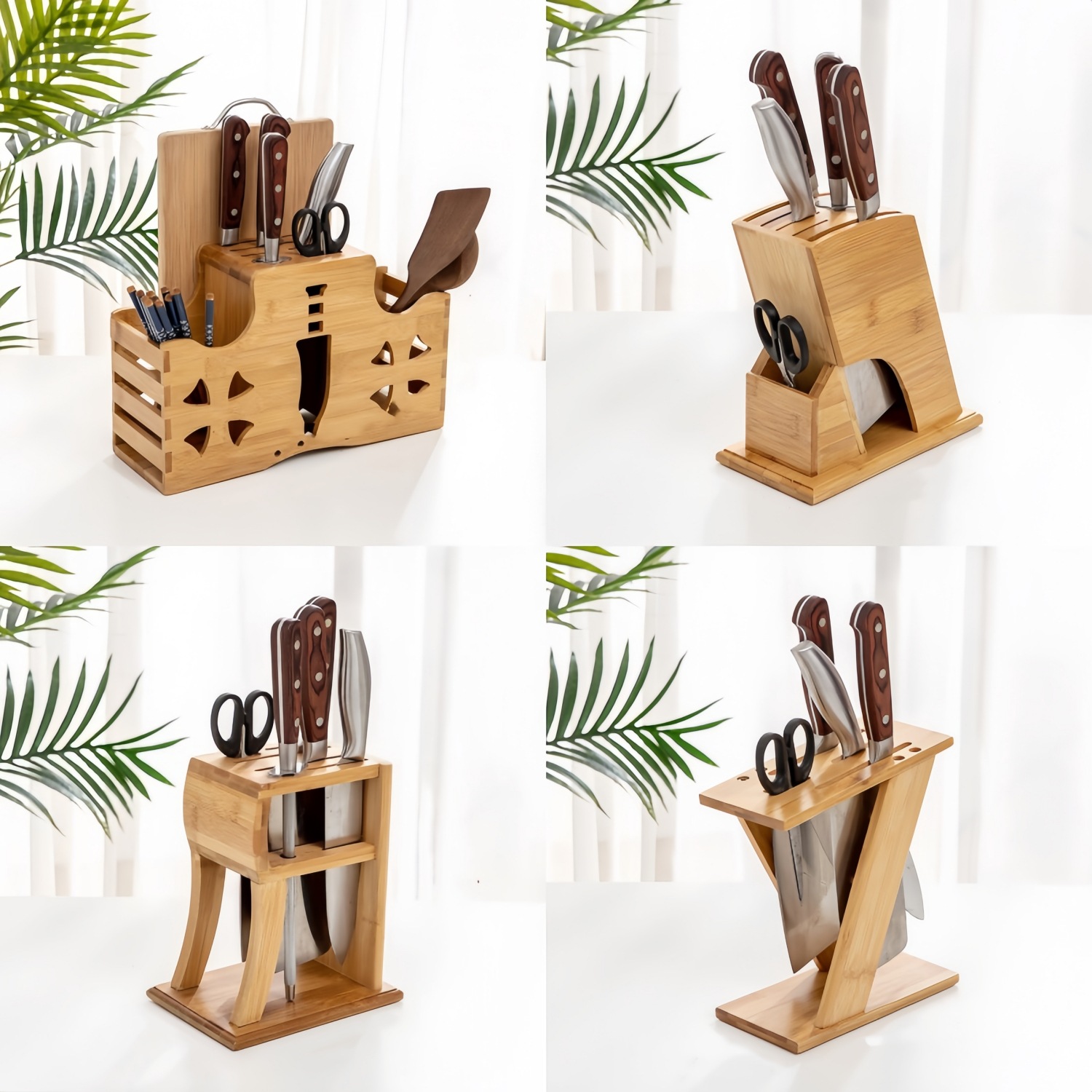 NAN Bamboo cuchillo de mesa de cocina cuchillo de verduras casero palillos jaula cuchillo de almacenamiento rack multifuncional cuchillo de inserción rack