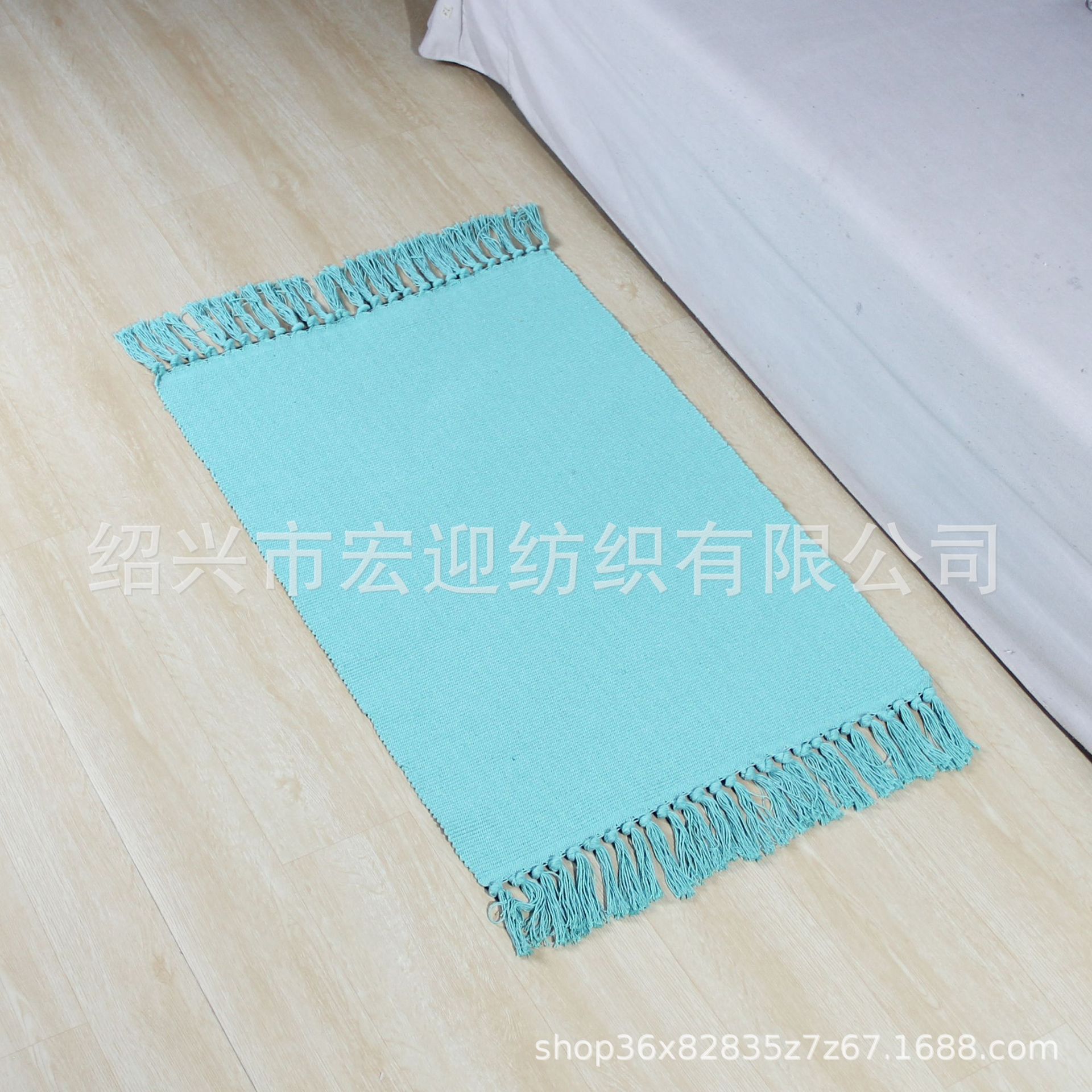 Cotton-woven solid color tassel floor mat, carpet, foot mat, entryway mat, living room coffee table mat, pet crawling mat, bedside mat