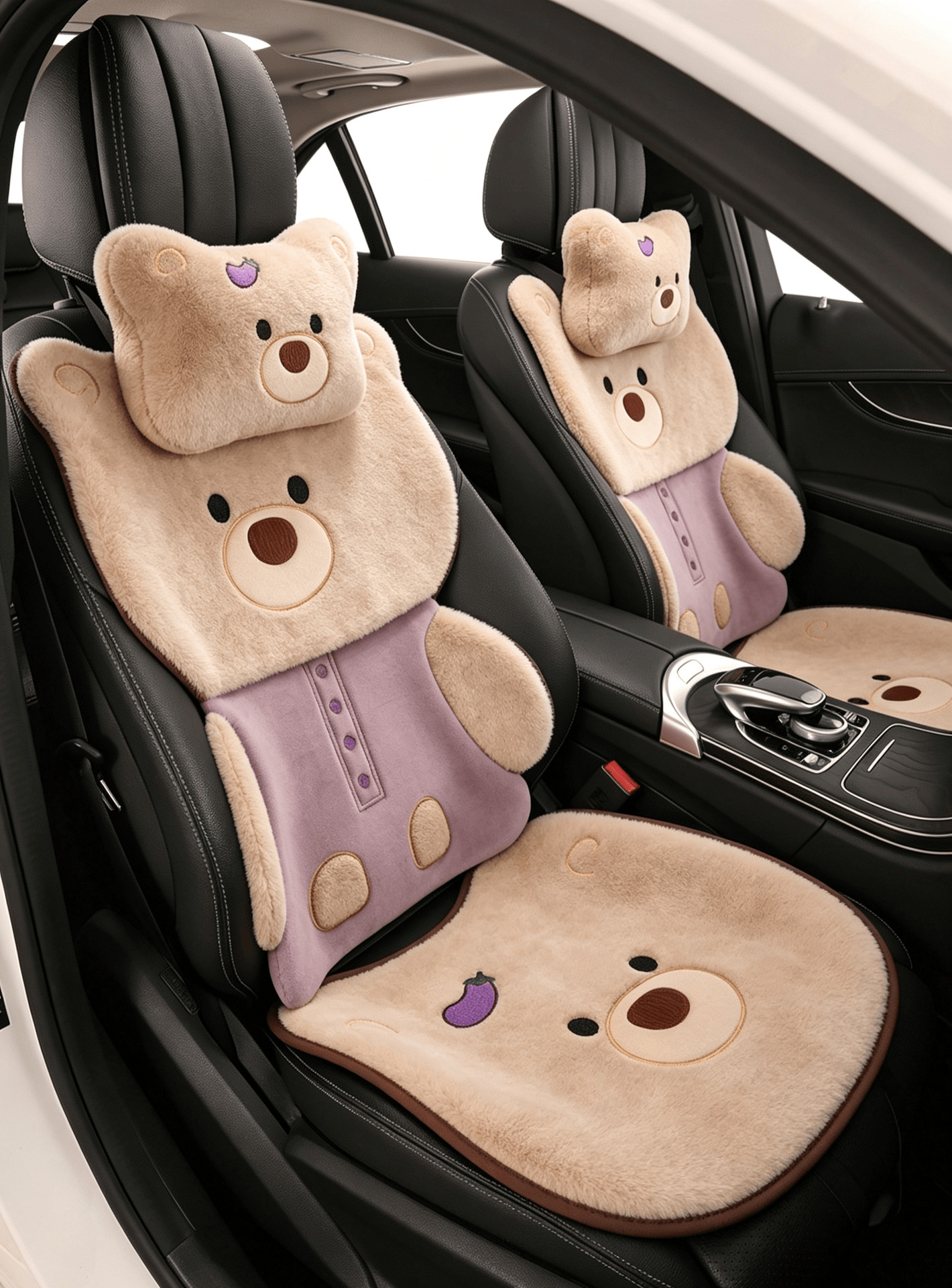 2026 new car seat cushion, winter plush and thickened, cute bear design, floor mat for winter warmth, rear seat cover