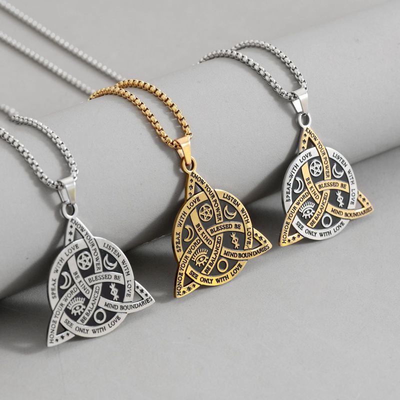Cross-border hot new men's vintage Viking triangle stainless steel Nordic Celtic knot necklace jewelry wholesale