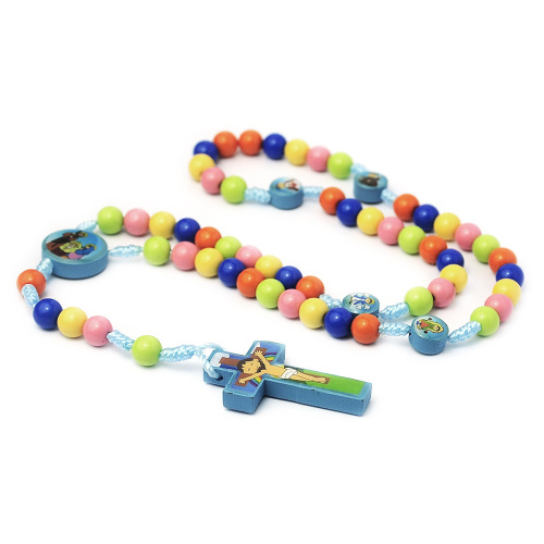 2pcs Colorful round beads cartoon children cross rosary Necklace jewelry Jesus Christ religion jewelry