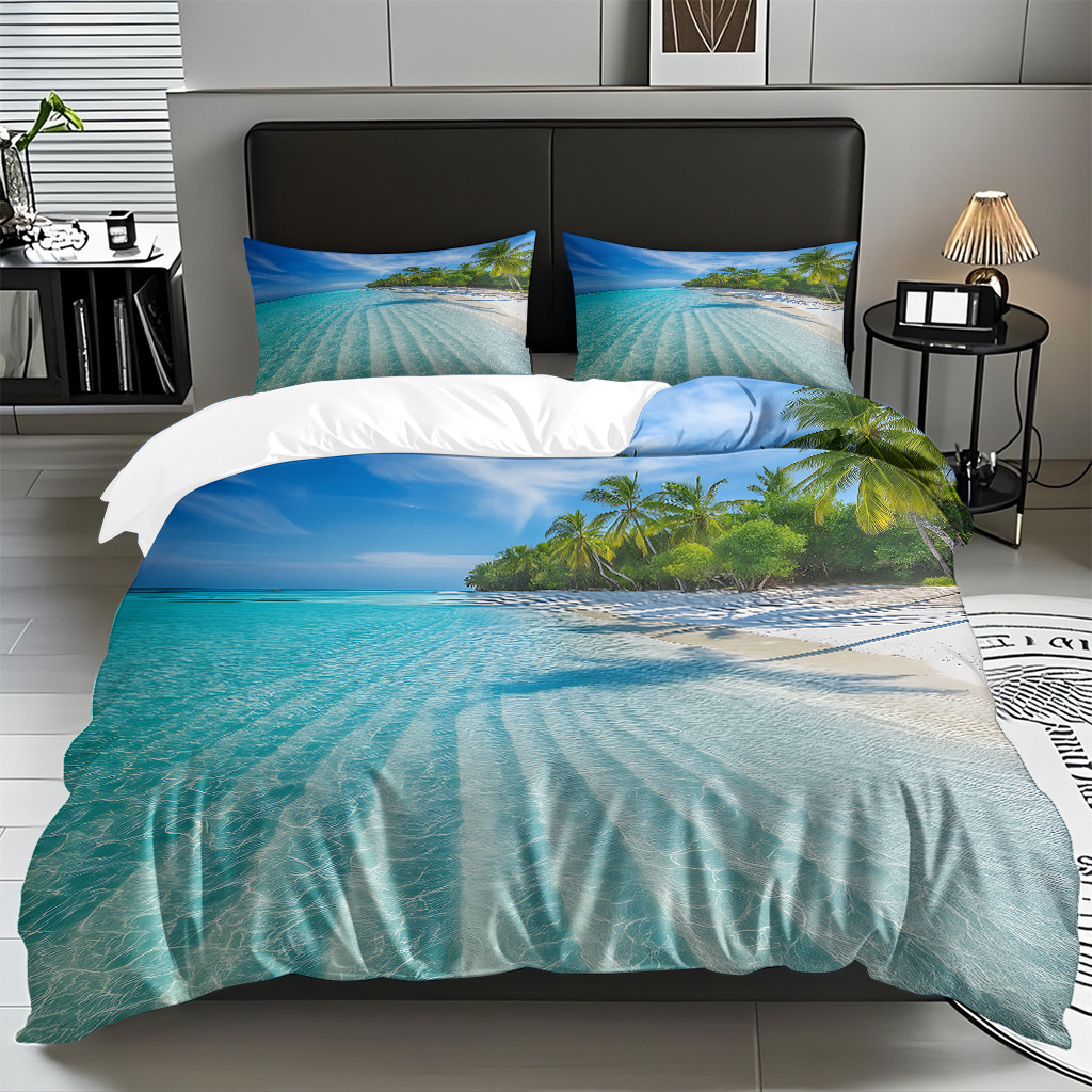 TEMU / JIT transfronterizo textil doméstico mar hermoso paisaje impresión colcha colcha de almohada fuente fábrica para la imagen se puede fijar