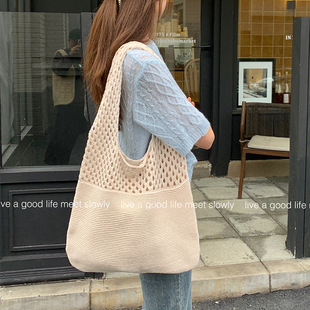 New Amazon ebay Japanese and Korean Tote Bag Knitted Bag Mesh Hollow Women's Shoulder Bag Woven Bag Handbag