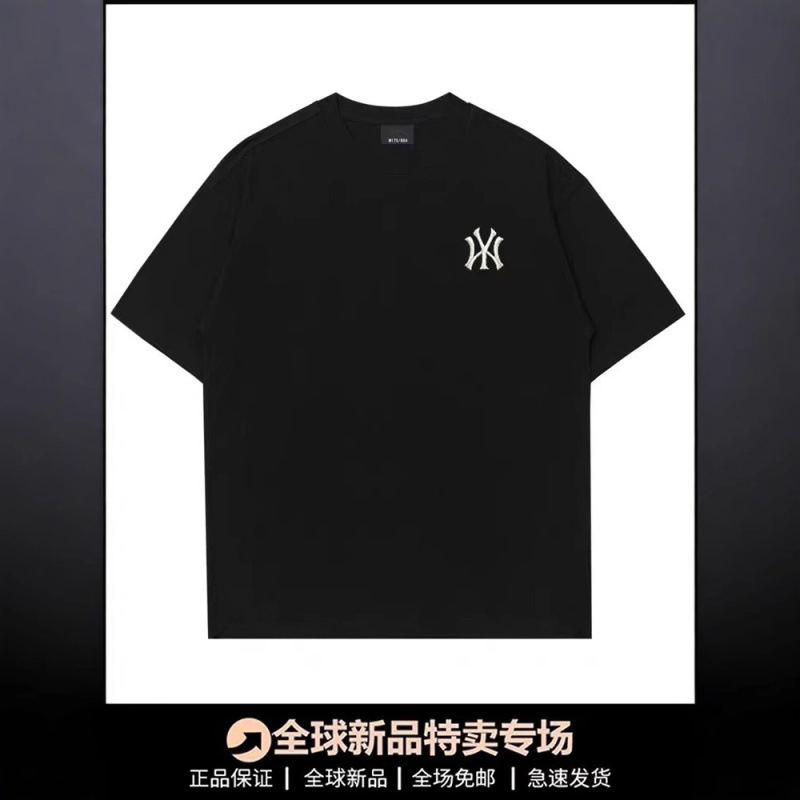 MLBNY棉短袖T恤男夏季240g重磅宽松情侣半袖时尚抗皱刺绣上衣女