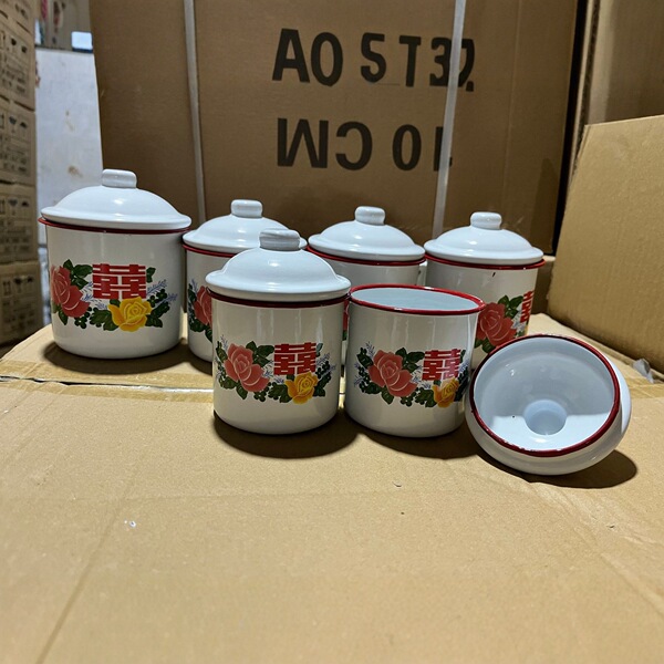 New nostalgic floral double happiness enamel cup old-fashioned iron…