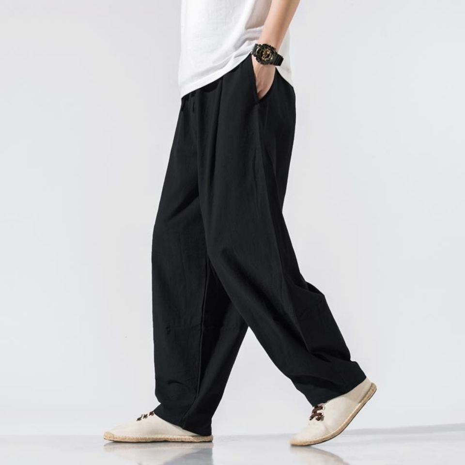 Pantalones de lino de traje Tang de estilo chino para hombres Pantalones de harén de pierna ancha de gran tamaño sueltos casuales para hombres