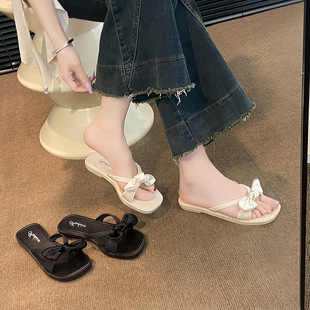 Bow Crossover Slides New Arrival Skirt All-match Outer Wear Sandals and Slippers Women's Summer Soft Bottom Cute Flat Shoes for Women
