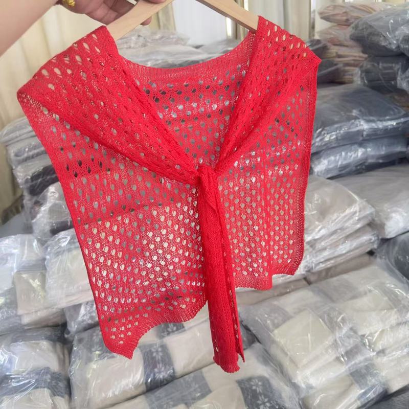 夏用の薄い中空ショルダーシャツ、日焼け止めシャツ、小さなショール、ニットスカーフを備えたアイスシルクショール|undefined
