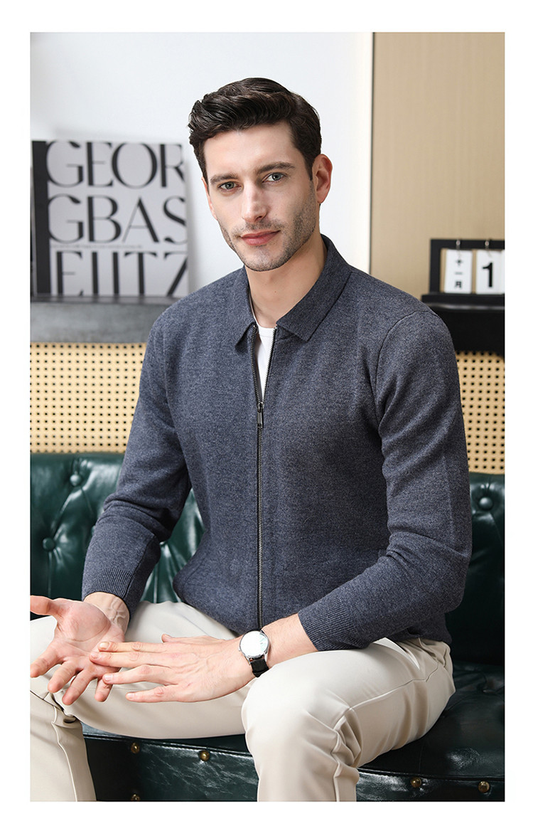 Otoño y invierno de hombre engrosado cardigan de punto suelto simple con solapa de moda de hombre abrigo casual suéter