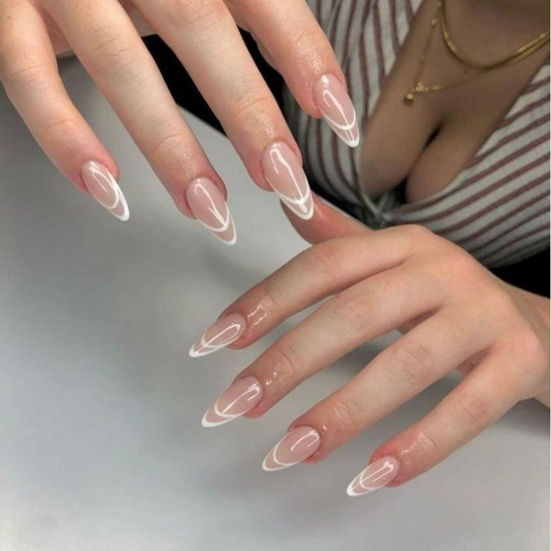 Wear armour almond armour white edge French line false nails detachable nail cross-border finished products wholesale nails