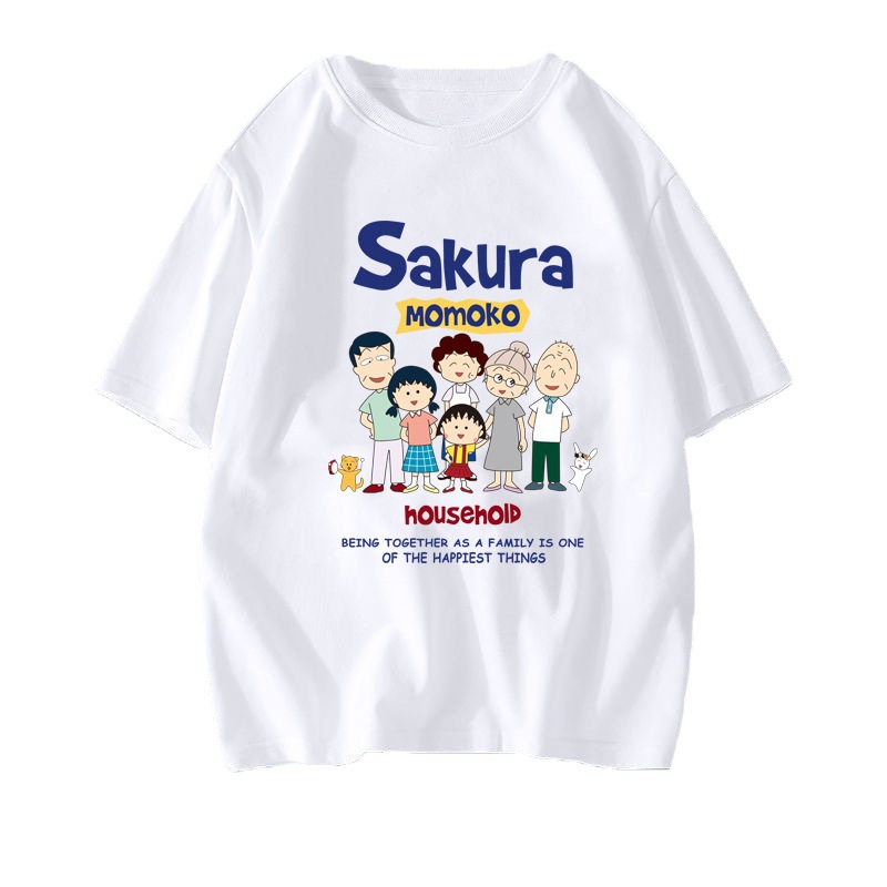 Cherry Maruko de manga corta imprimió la camiseta de manga corta delgada de moda de estilo coreano de moda de las mujeres de la camiseta blanca