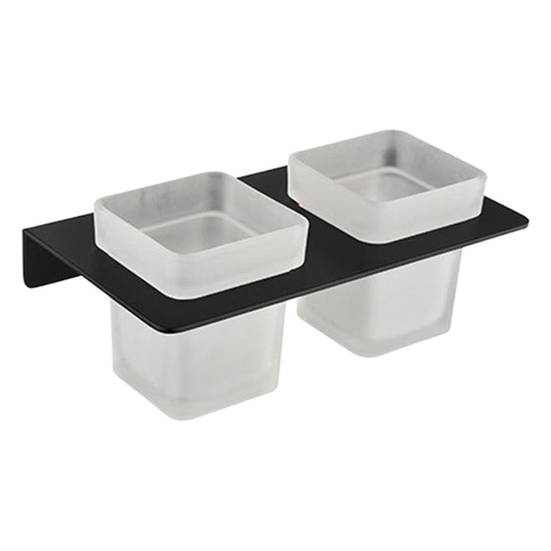 Hotel bathroom black electrophoresis stainless steel wall-mounted double cup holder household perforated single cup glass mouthwash Cup