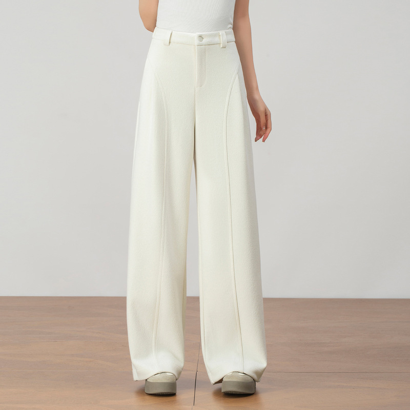 High-End Woolen Wide-Leg Pants Thick Women's Winter 2025 New Loose Slimming Look Center Seam Straight Casual Pants