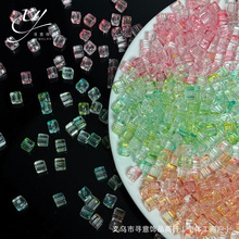 琉璃立体方糖6mm正方形水晶散珠子diy饰品配件串珠材料厂批发洒金