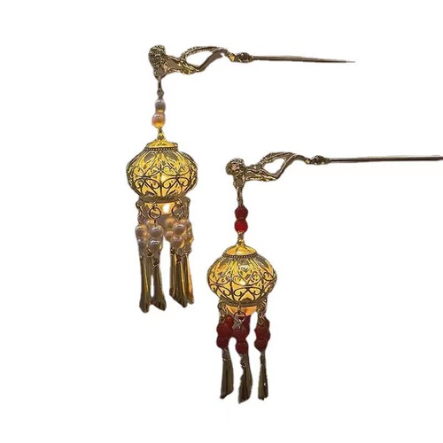 Chinese style luminous palace lantern hollow tassel hairpin new Chinese style ancient style hairpin Hanfu accessories metal hairpin headdress