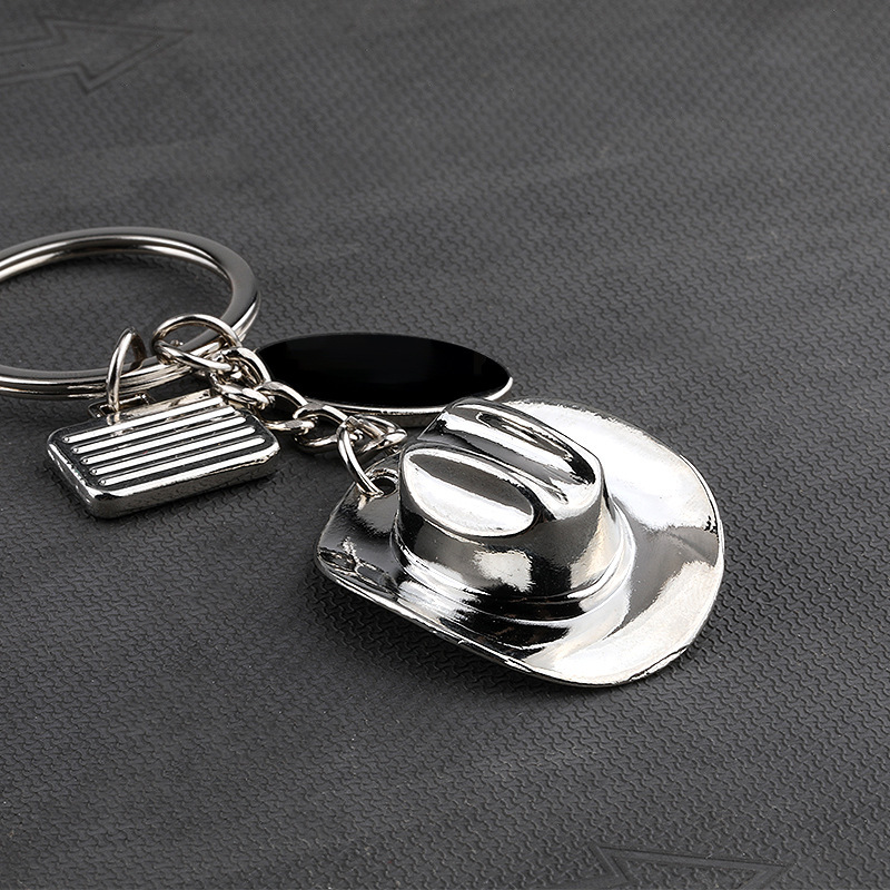 Creative Metal Cowboy Hat Keychain Straw Hat Lettering Pendant Car Key Chain Ring Buckle Bag Pendant Gift