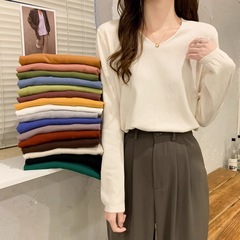 白色打底衫女V领内搭针织衫夏季冬2025新款设计感小众长袖上衣ins