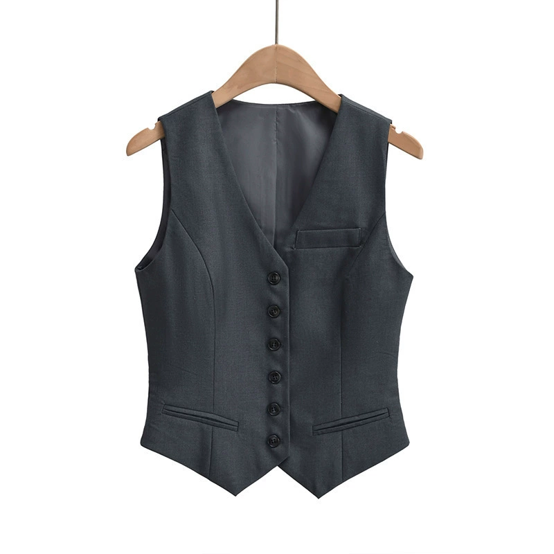 Vest sleevless, jacket, autumn, city style, European style, V-neckline