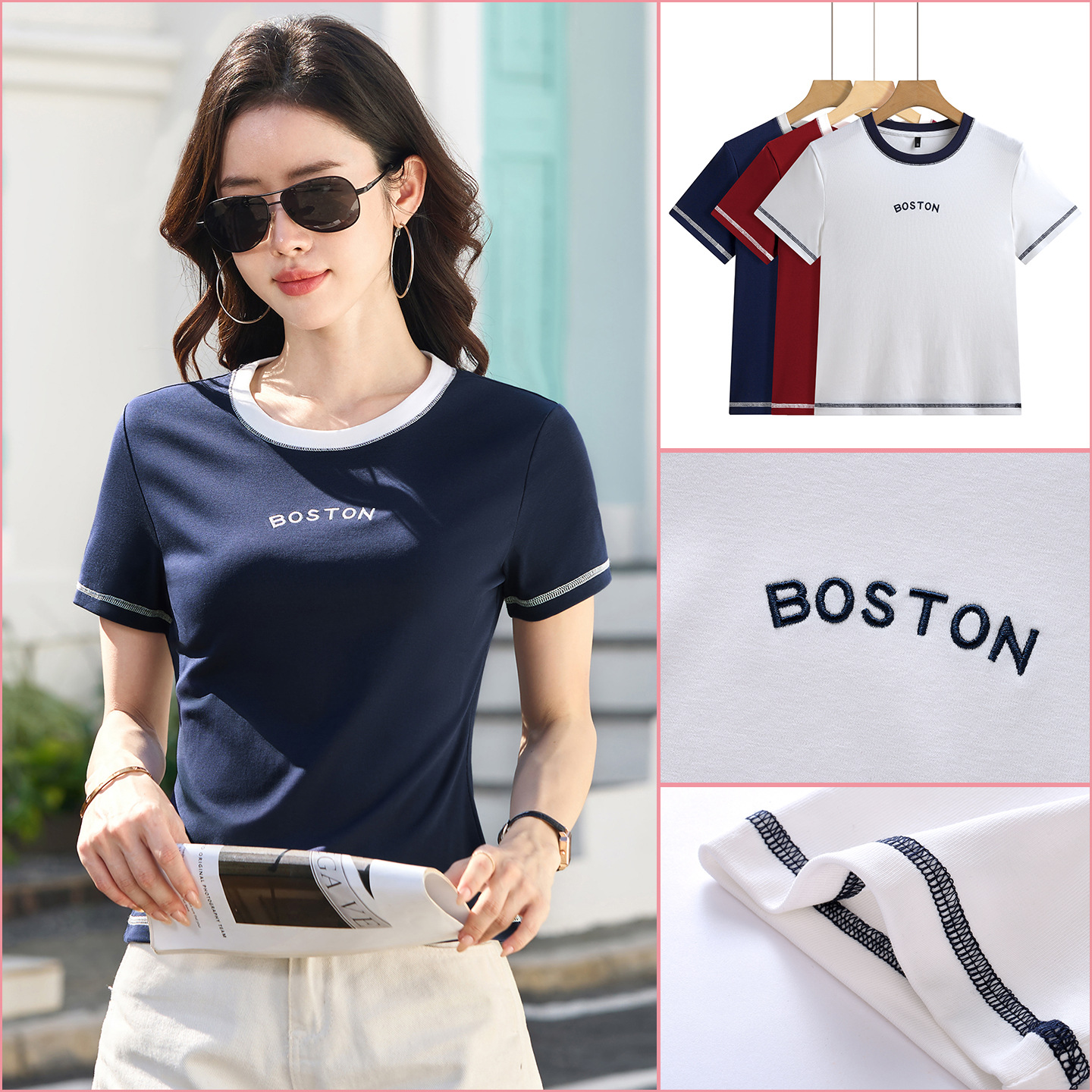 2026 New Early Spring Short-Sleeved Printed Casual Women's Round Neck T-Shirt Letter Style 345