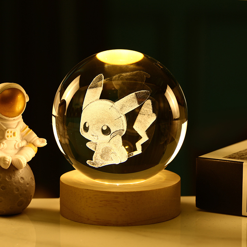 Bola de cristal 3D de la Vía Láctea — grabado interno luminoso con base de madera, luz nocturna decorativa creativa