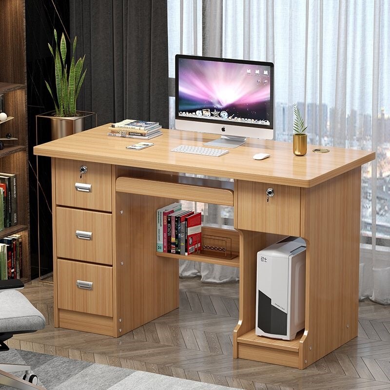 Single-person office desk for home use in small apartments, student writing and study desk with drawer lock, desktop computer desk, bedroom desk