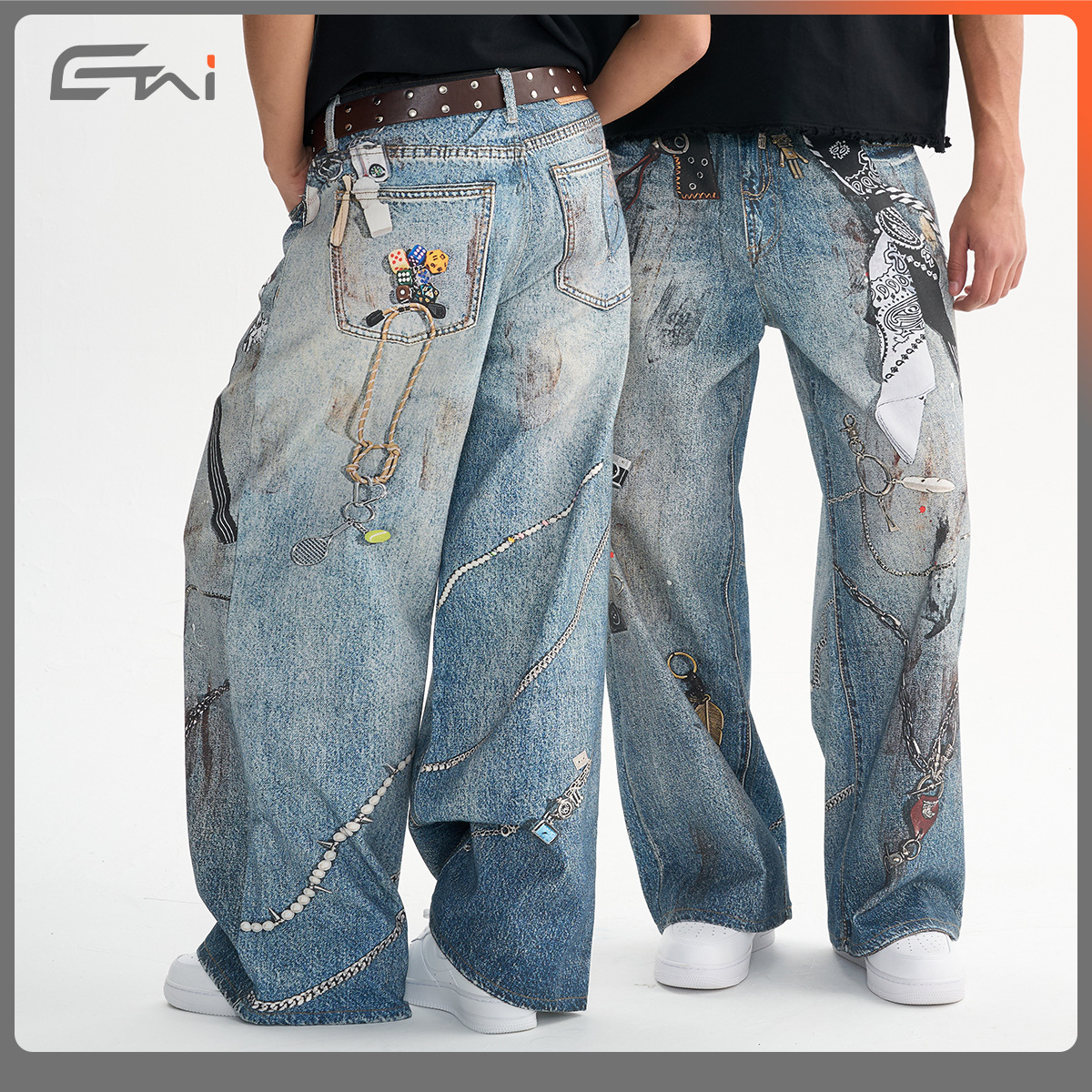 ETAI Hombre| Callejera americana pesada de algodón jeans de alta calidad marca de moda impresión 3D pantalones casuales para hombre