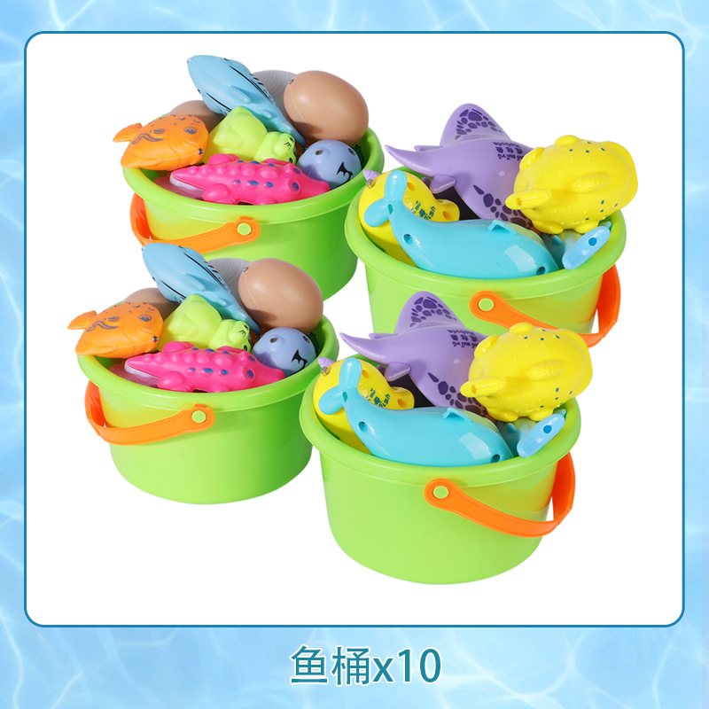 钓鱼玩具鱼桶鱼竿玩具套装吹瓶鱼塑料鱼磁性感应发光鱼捞鱼戏水池|ru