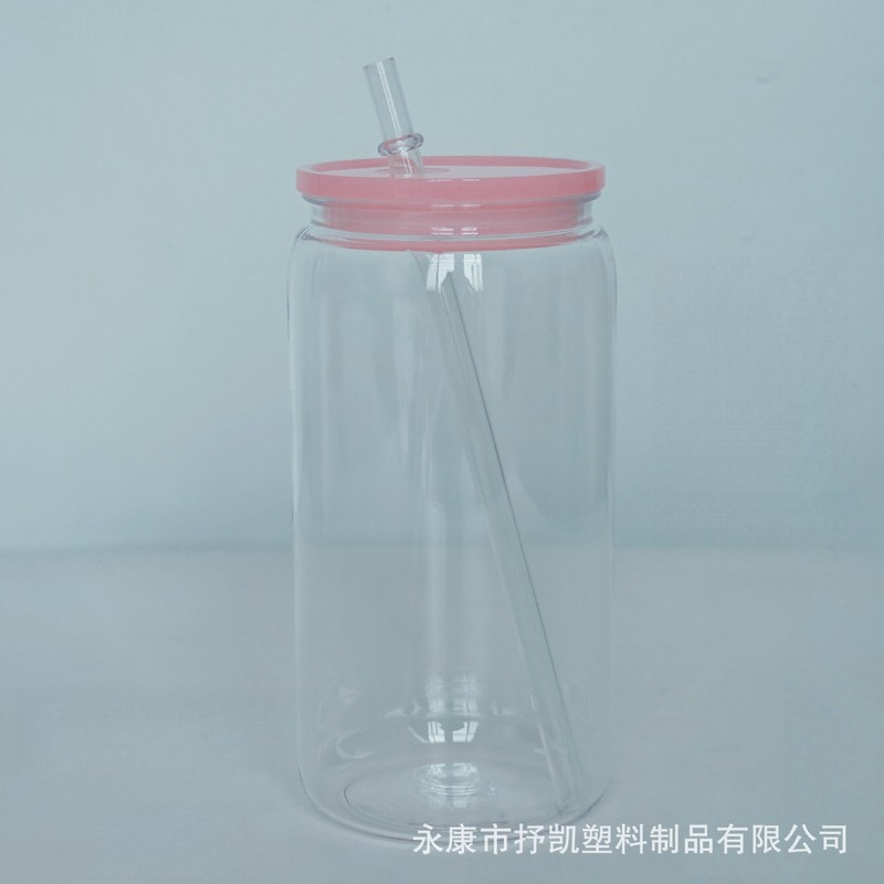 国境を越えて人気のカラーカバーPC素材透明プラスチックカップ16オンスメイソンジャー高見えエコストローカップロゴ入り可能|undefined
