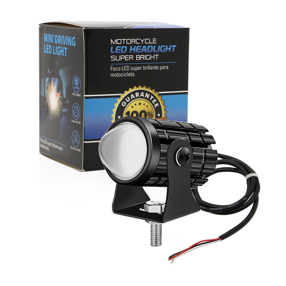 Coche de la motocicleta del proyector del faro LED de dos colores pequeña pistola de acero lejos y cerca integrado impermeable Super brillante 12-80V