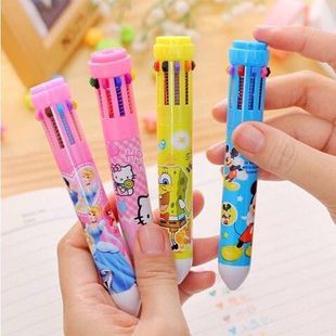 Creative Primary School Student Stationery Prizes Multi-Color Ballpoint Pen School Supplies Cartoon Ten-Color Pen Children's Gift Color Pen