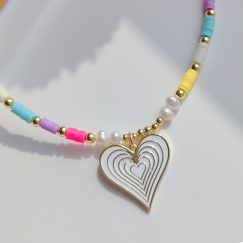 Fashion Heart Shape Natural Freshwater Pearl soft clay Beaded Womenu0027S Pendant Necklace 1 Piece