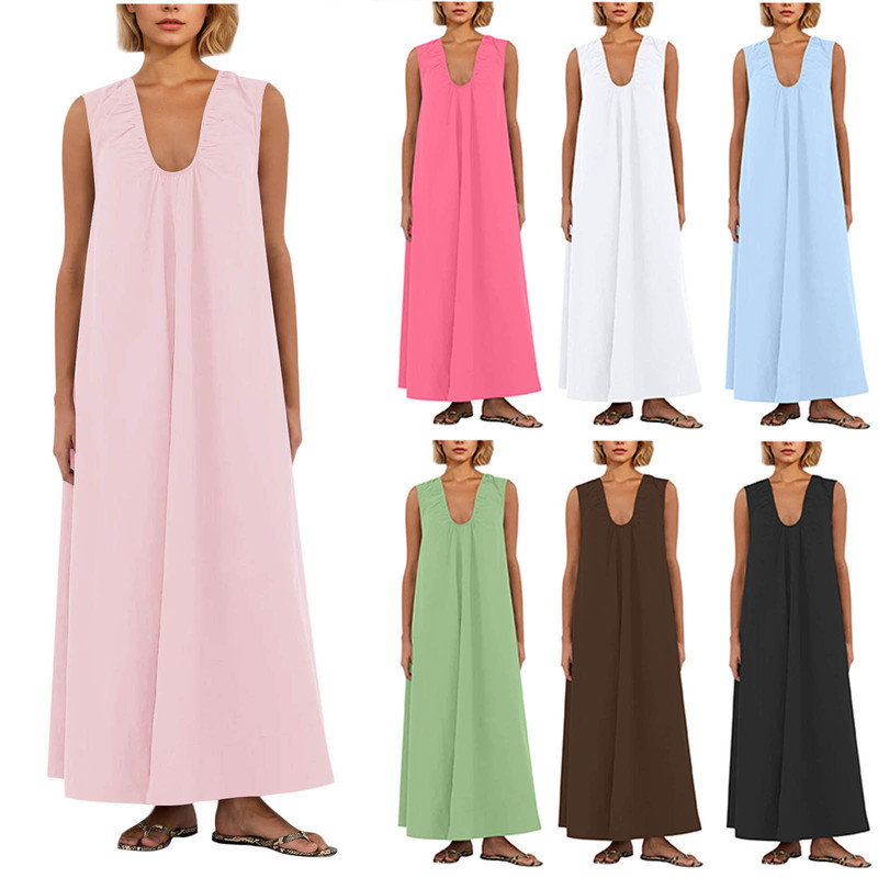 Nordic Niche Brand Vc New Loose Tank Dress 2026 Spring/Summer Wide Shoulder Strap Ruched V-Neck Sleeveless Solid Color Dress Nordic Niche Brand Vc New Loose Tank Dress 2026 Spring/Summer Wide Shoulder Strap Ruched V-Neck Sleeveless Solid Color Dress