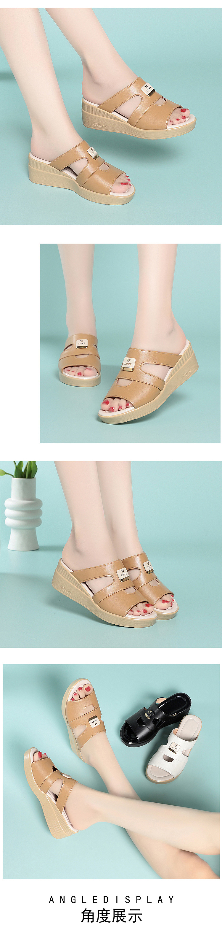 Dép sandal nữ đế xuồng da mềm quai chữ V — màu đen chi tiết 6
