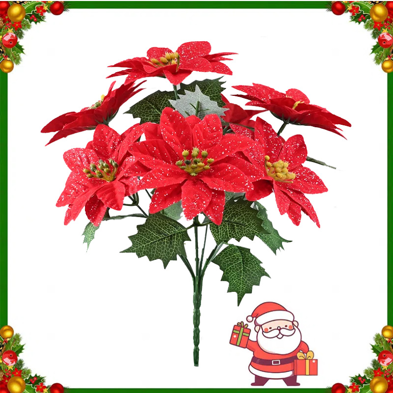 Fabricantes directamente pagar 7 flores de Navidad disparar props decoración del hogar simulación de una pinza de Navidad mano mano mano transfronteriza
