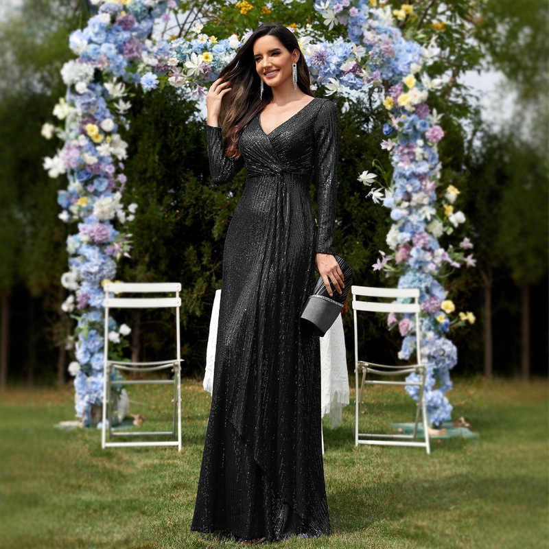 2024 New Multi-color European and American Cross-border Hot Selling Long Sleeve V-neck Fishtail Banquet Evening Dress dress Women in stock 2024 New Multi-color European and American Cross-border Hot Selling Long Sleeve V-neck Fishtail Banquet Evening Dress dress Women in stock